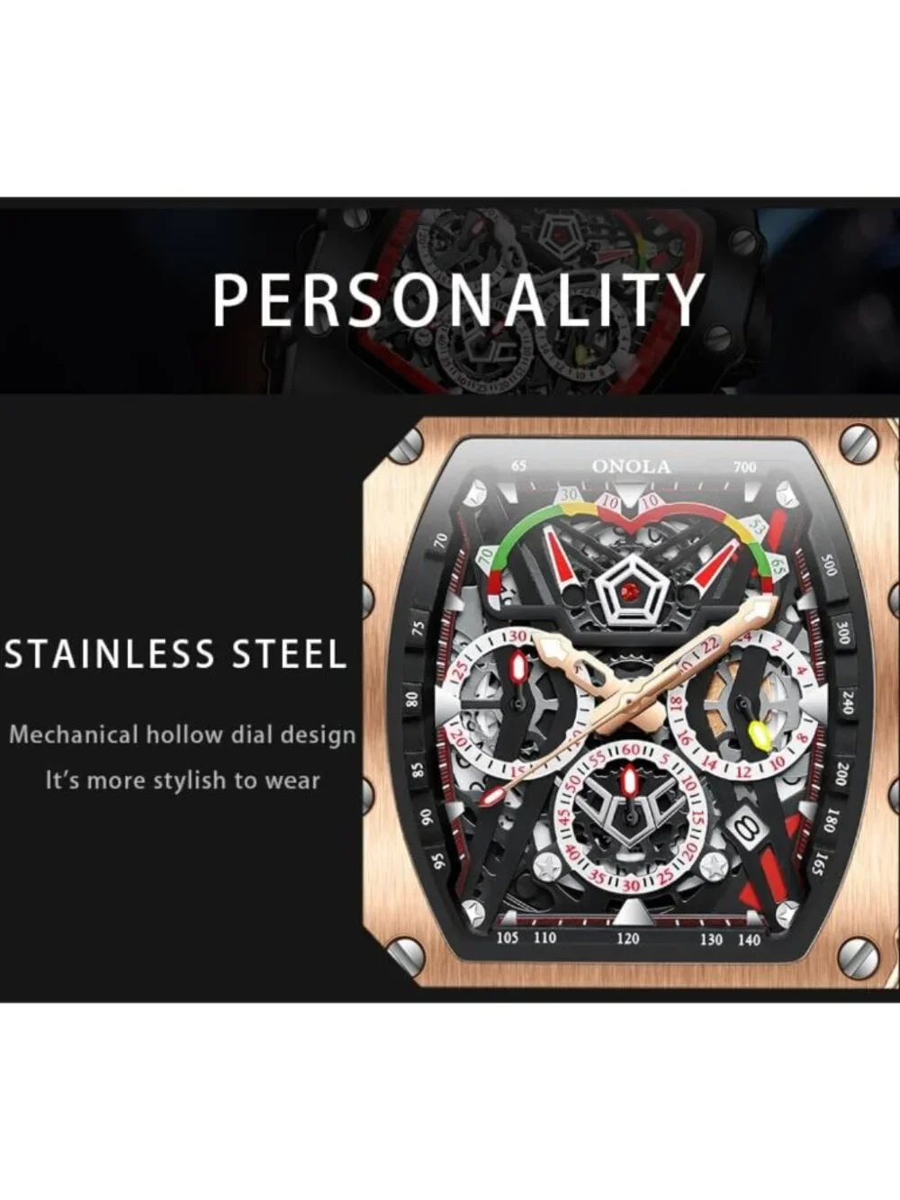 Stylish Men's Skeleton Chronograph Watch with Big Face & Silicone Strap, 30M